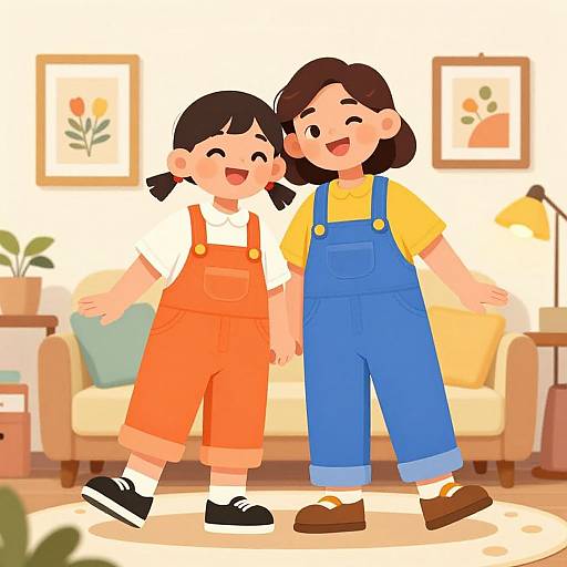 Joyful Cartoon Characters in Cozy Room