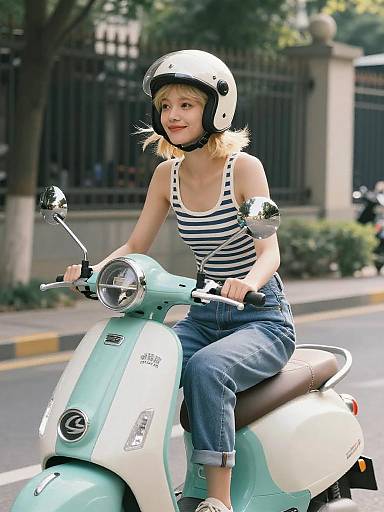 Carefree Blonde on Vintage Scooter