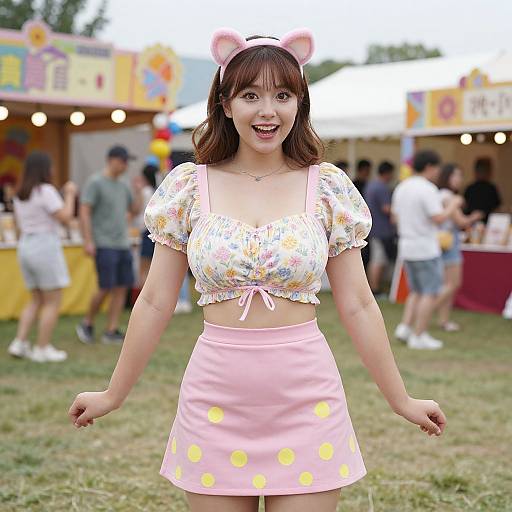 Cheerful Woman at Summer Festival