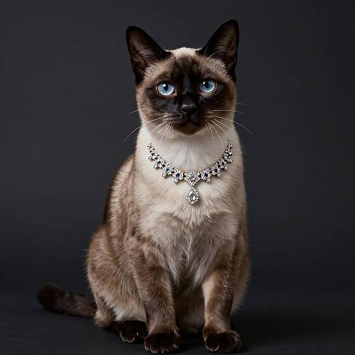 Luxurious Siamese Cat Portrait with Diamonds