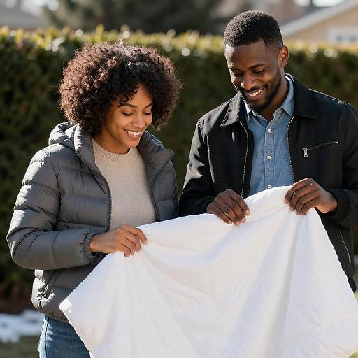 Joyful Outdoor Portrait with Quilt