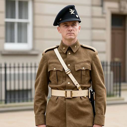 British Soldier Standing by Building