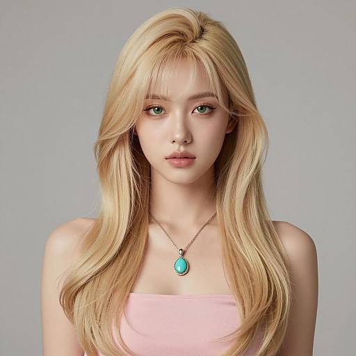 Blonde Woman with Green Eyes and Turquoise Pendant
