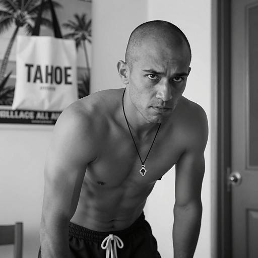 Intense Muscular Man in Black and White