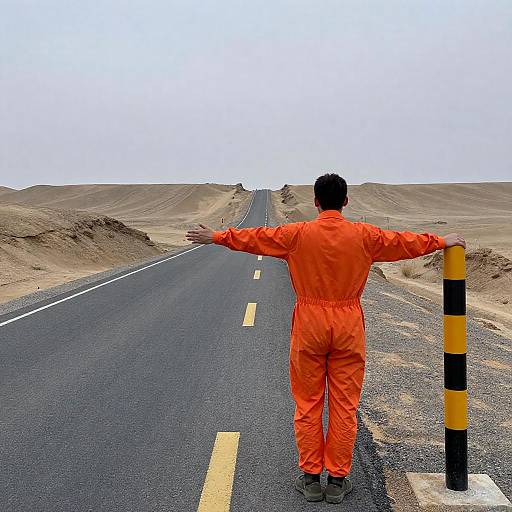 Lonely Figure on Deserted Road