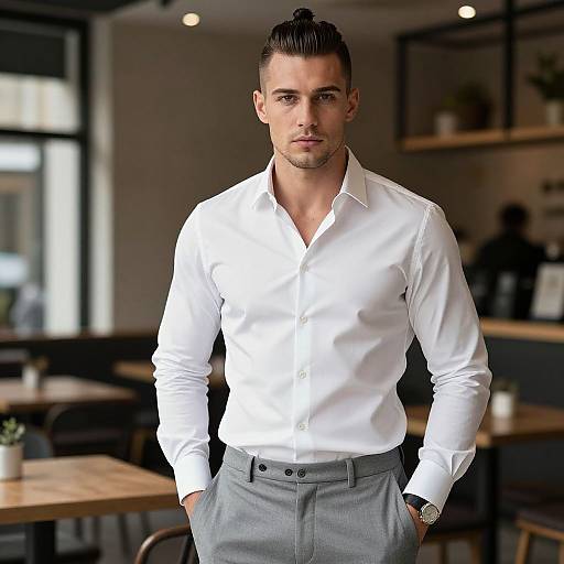 Fit European Man in Trendy Café