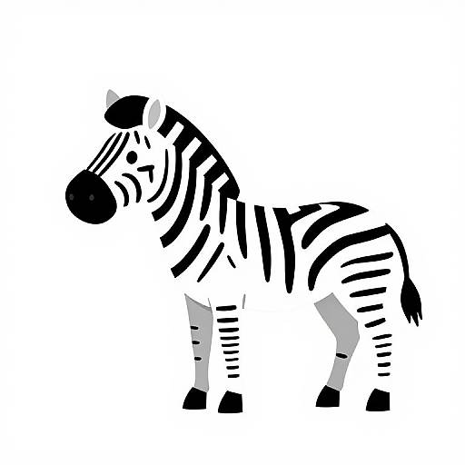 Black-and-white abstract digital drawing of a zebra with bold, striped patterns and minimalistic design on a plain white background.