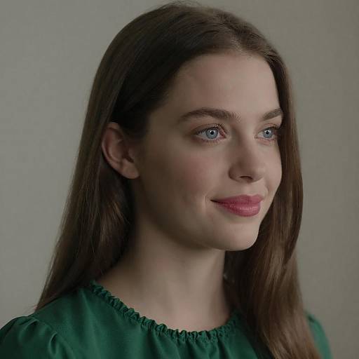 Gentle Studio Portrait of Woman in Green