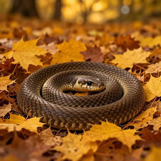 Serpens Coiled on Autumn Leaves