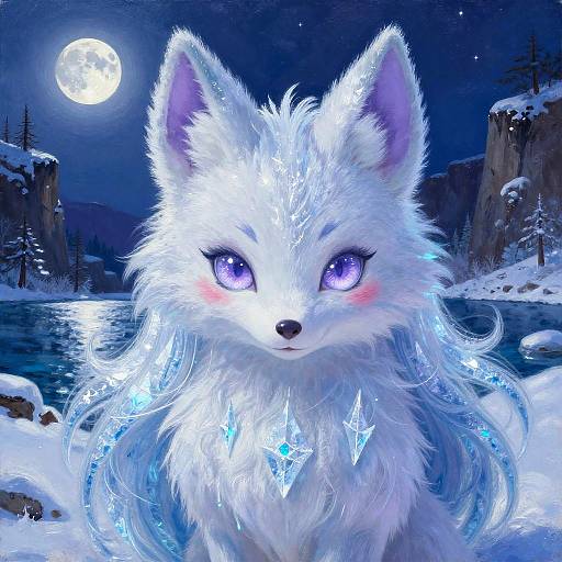 Winter Kitsune with Frosty Lavender Eyes