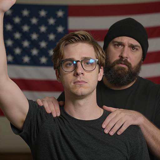 Two Men with American Flag Background
