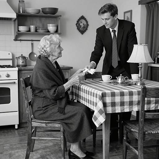Tender Moment in a Rustic Kitchen