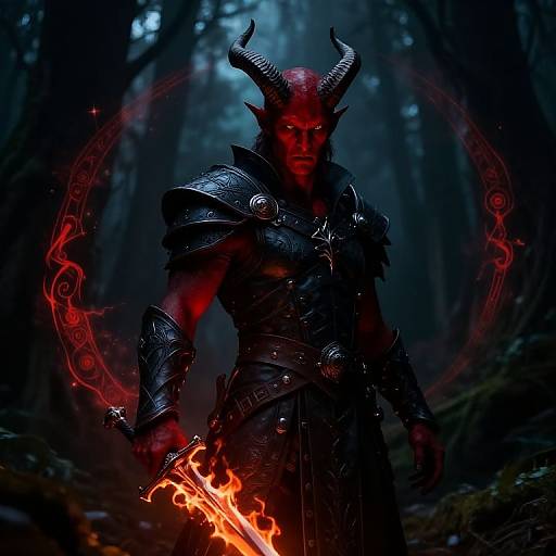 Male Tiefling DnD Character in Mystic Forest