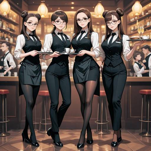 Charming Waitress with Brown Hair and Style