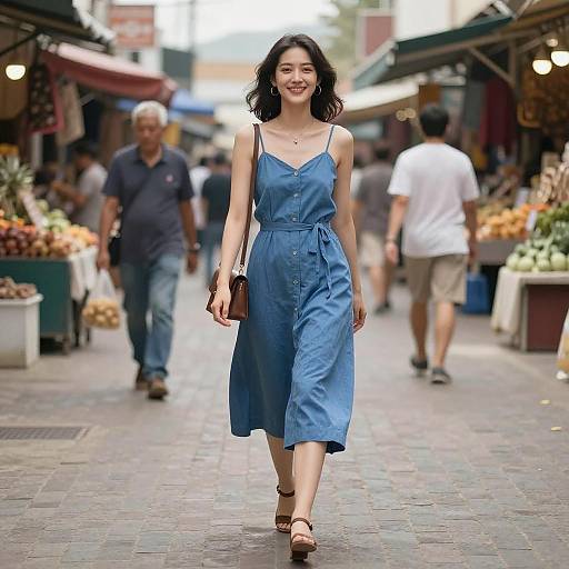 Confident Woman Walking in Market Street