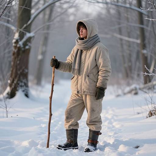 Solitary Winter Trekker at Dawn