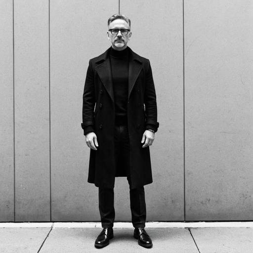 Stylish Middle-Aged Man in Black Trench Coat
