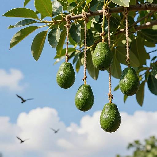 Avocados Hanging on Tree Branches