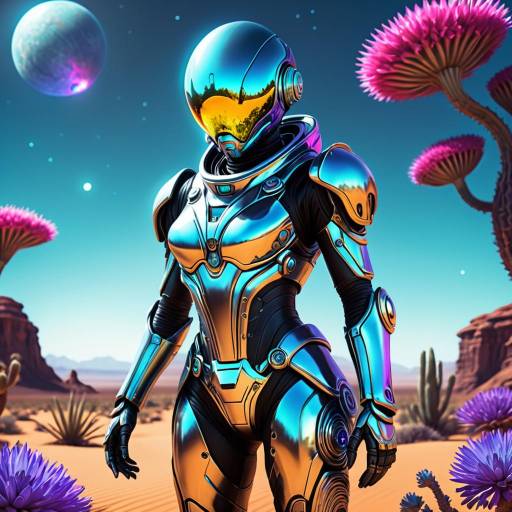 Futuristic Female Astronaut in Desert Landscape