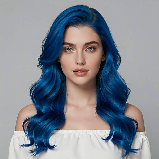 Woman with Vibrant Blue Wavy Hair