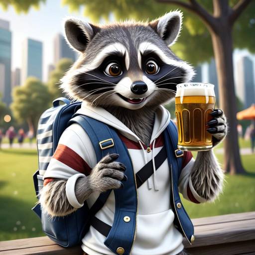Playful Raccoon Character in City Park