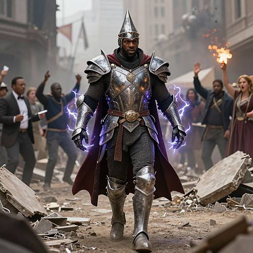 Black Man in Wizard Armor with Electric Powers