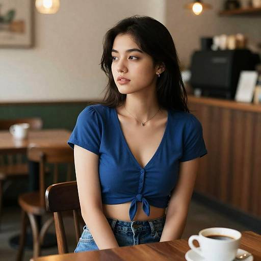 Thoughtful Woman in Vintage Cafe