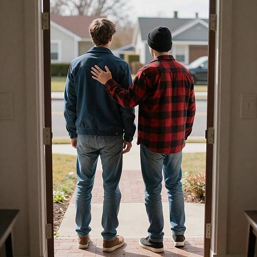 Two Friends in a Suburban Doorway