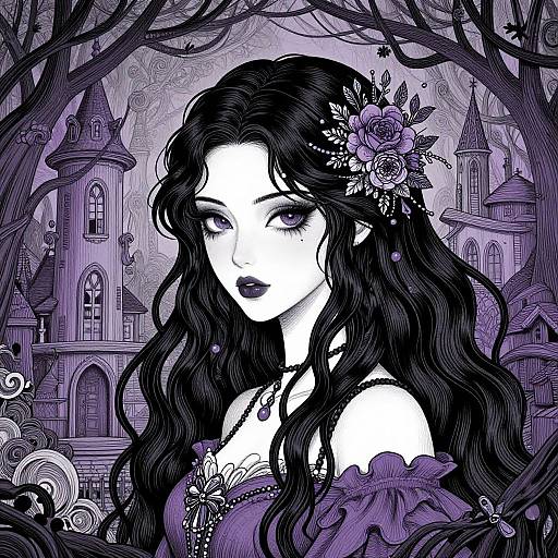 Gothic Woman with Floral Accents