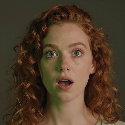Surprised Woman with Curly Red Hair