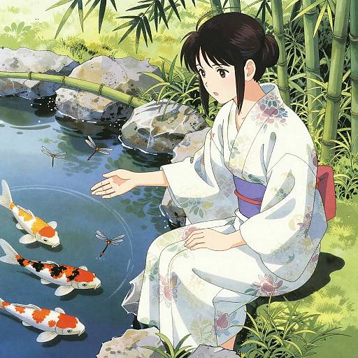 Graceful Koi Pond Yukata Scene