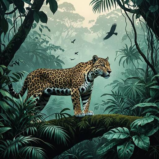 Curious Jaguar in Dense Jungle Canopy