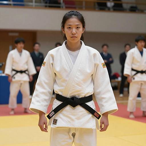 Confident Asian Judoka in Dojo Setting