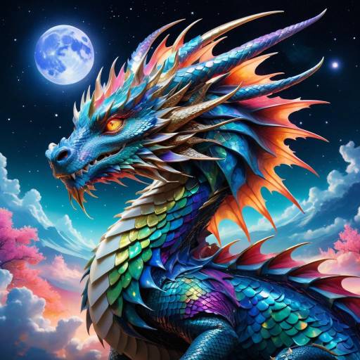 Celestial Dragon in Iridescent Sky