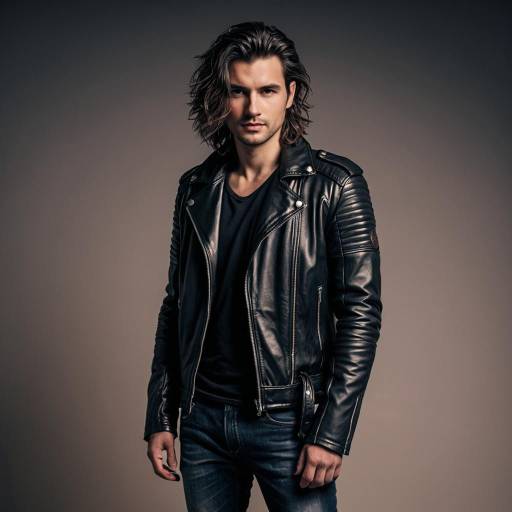 Man in Black Leather Jacket with Intense Gaze