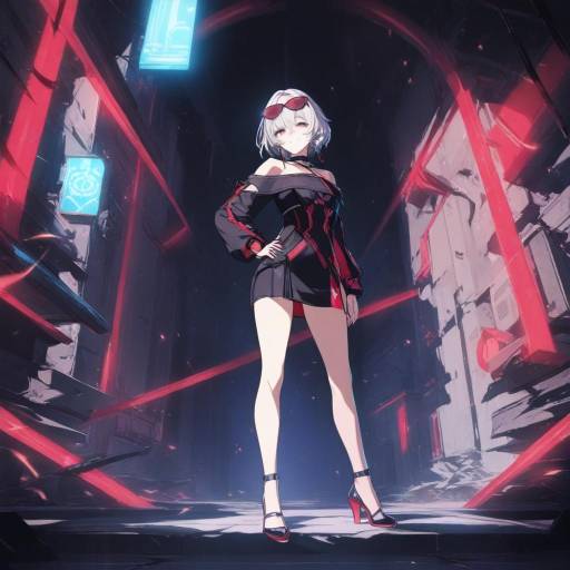 Stylish Girl in Neon-Lit Alley