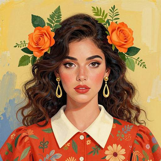 Vibrant Woman with Orange Roses