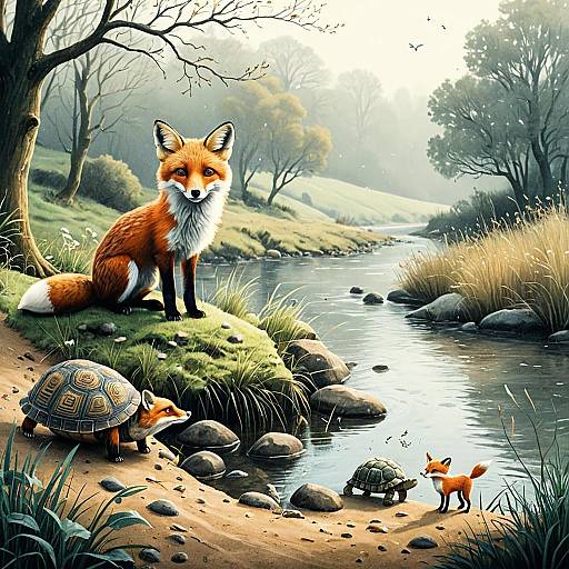 Whimsical Fox and Tortoise Adventure