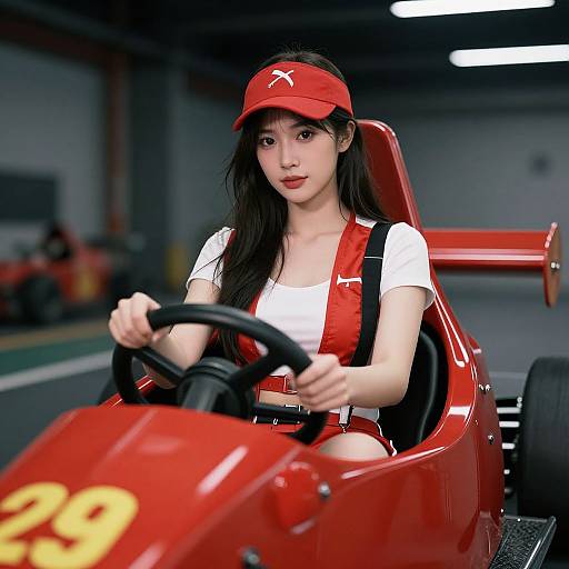 Race Car Driver Woman in Red