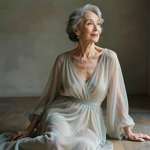 Ethereal Elderly Woman in Flowing Gown