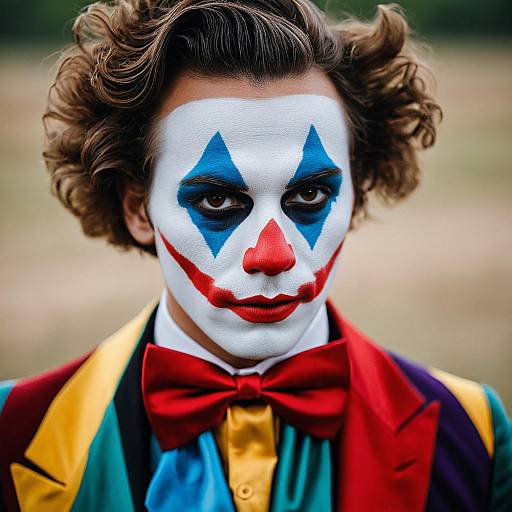 Man in Harlequin Clown Makeup and Multicolored Outfit