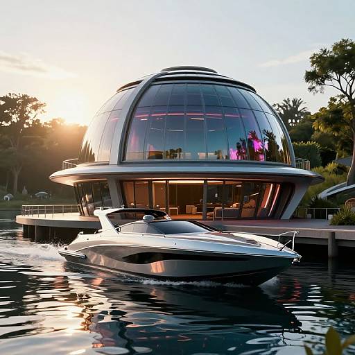 Futuristic Luxury Boathouse Scene