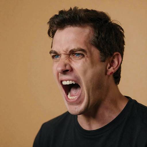 Intense Portrait of a Yelling Man