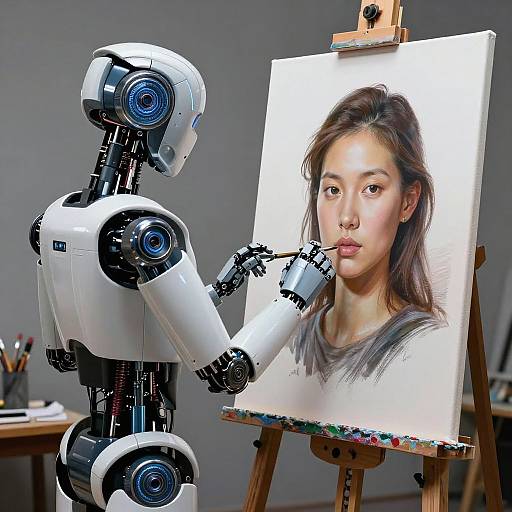 Modern Robot Artist Painting Portrait