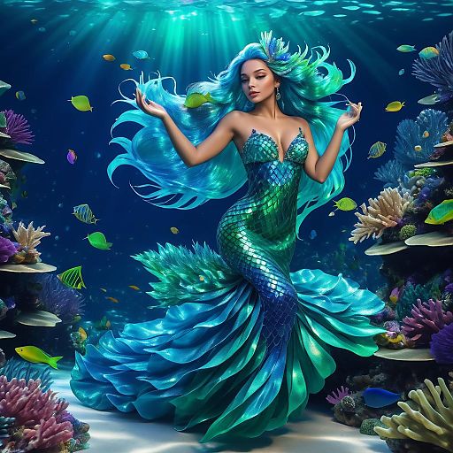 Mystical Mermaid in Vibrant Underwater Scene Mystical Mermaid in Vibrant Underwater Scene