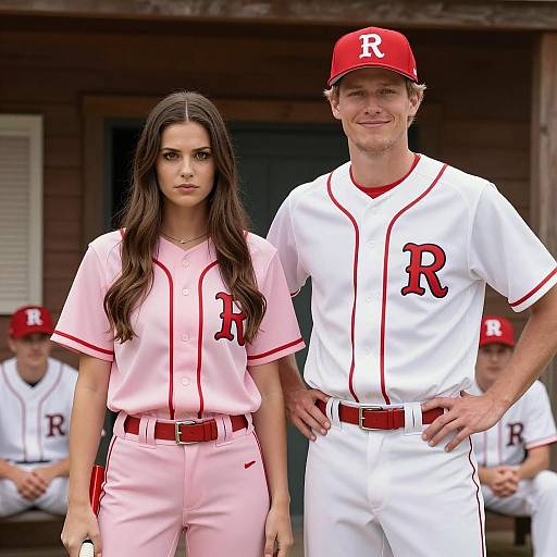 Baseball Players in Red and White Uniforms