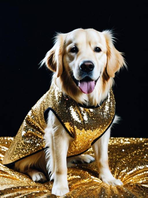 Golden Retriever in Sparkling Gold Dress
