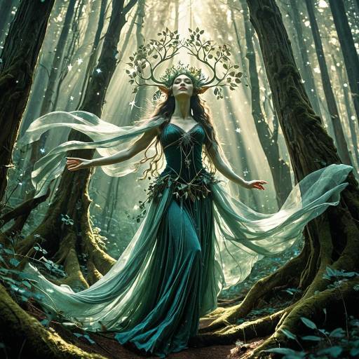 Ethereal Dryad Dance in Whimsical Forest