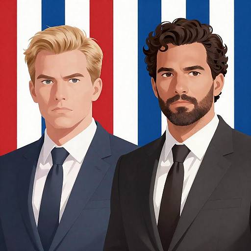 Two Men in Suits with Patriotic Background