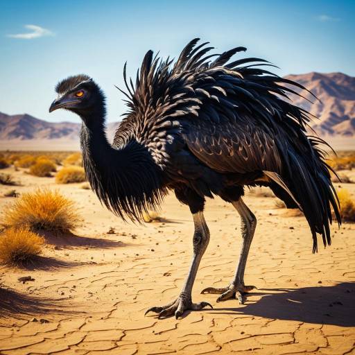 Feral Ostrich in Arid Desert